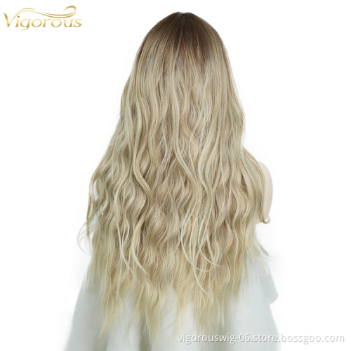 Vigorous Cheap Price Long Curly Wavy Ombre Blonde Wig Synthetic Body Wave Hair Heat Resistant Fiber Wigs For Black White Women